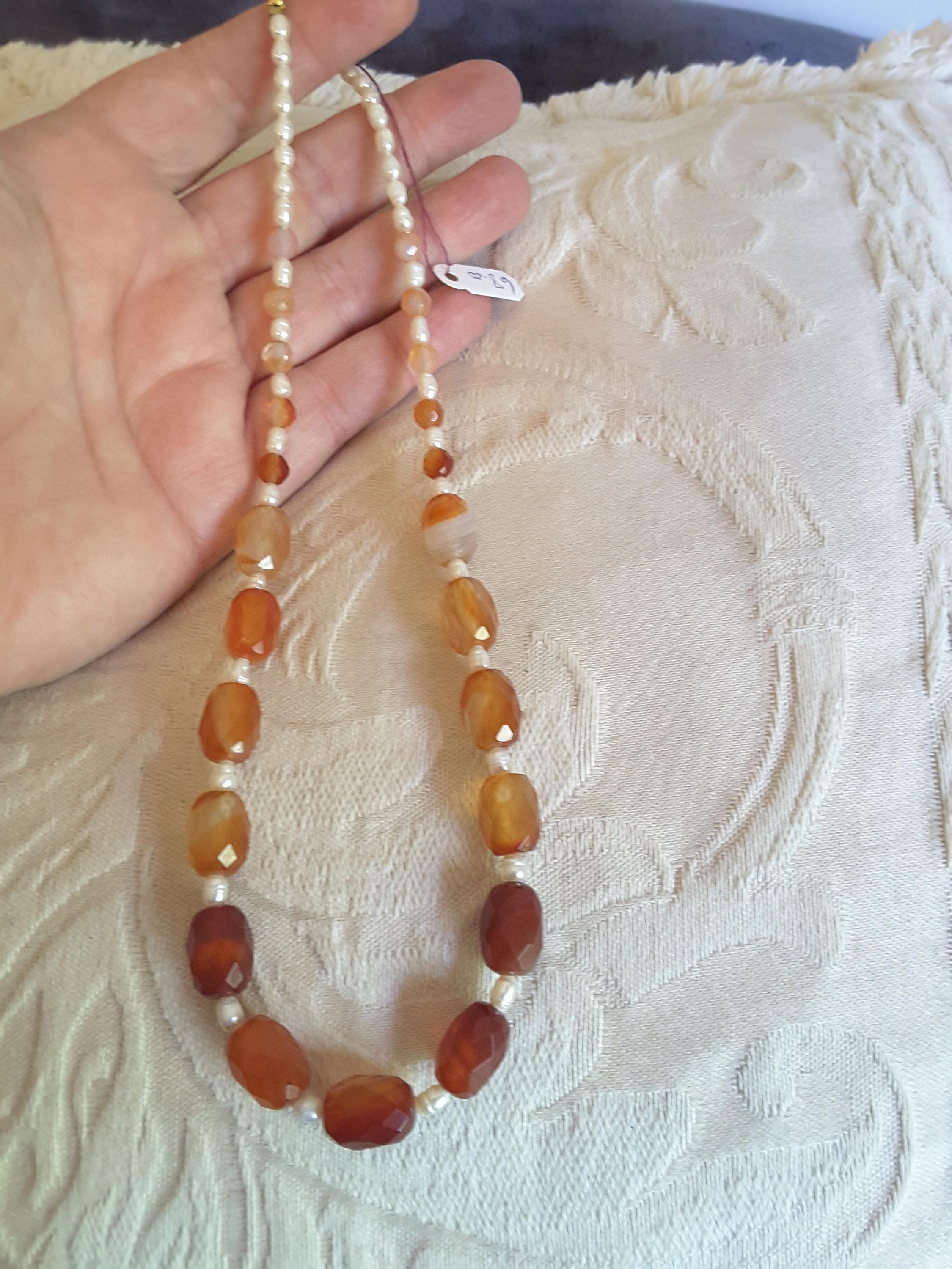 Faceted Carnelian and Freshwater Pearl Necklace