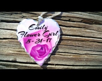 Flower Girl Necklace, Personalized Gift, Flower Girl Gift, Girl Gift, Customized Gift, Heart Necklace, Personalized Necklace