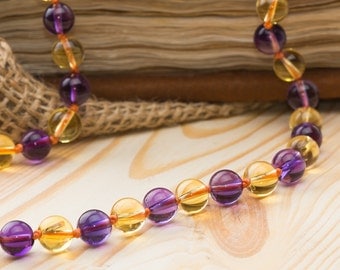 Amethyst necklace citrine necklace bead jewelry boho jewelry colorful beaded necklace yellow jewelry purple necklace cover necklace gift