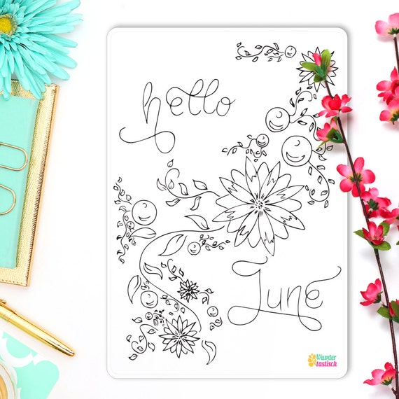 hello june coloring sticker monthly bullet journal sticker