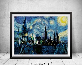 Hogwarts Print, Starry Night Print, Harry Potter Print, Harry Potter Wall Art Decor, Printable Art, Nursery Decor, Harry Potter Art, Prints