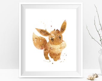 Pokemon Eevee Print Watercolor Pokemon Poster Eevee Birthday Pokemon Print Wall Art Pokemon Gift Fine Art Home Decor Digital Download