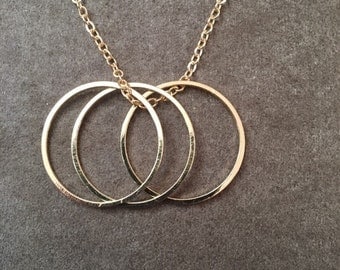 Karma three ring gold dipped necklace adjustable lightweight popular jewelry three sisters children Gift 16-18" positive peaceful loving