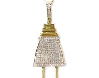 COMBO: 1.0 CT. Electrical Plug Diamond Pendant in 10K Gold & 24 inch 10K Gold Box Link Chain