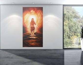 Personalized original oil painting, guardian angel, Angels, love, mysticism, custom, surrealism, fantasy, mystical, security, light