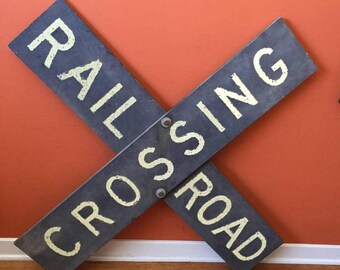 Vintage Rustic Metal Railroad Crossing Sign