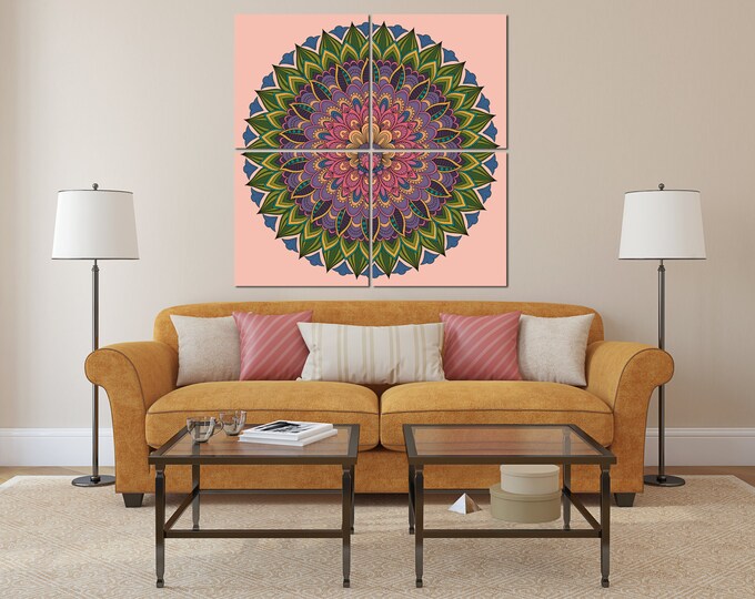 Colorful mandala spiritual art print canvas set for bedroom, mandala wall art yoga print, abstract boho style mandala wall decor