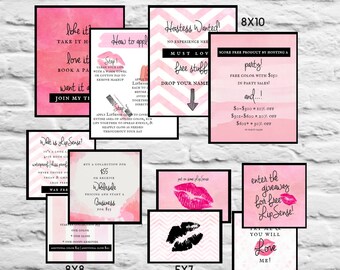 LipSense Party Pack Signs - 11 included - 8x10, 8x8, 5x5, 7x5 - Pink, Lips, Makeup, Distributor Party, Lipstick, Lip gloss, Hostess Party