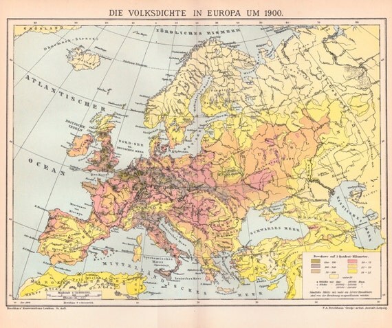 Antique 1890 Map Of Europe Map Wall Art Office Decor Vintage - Gambaran