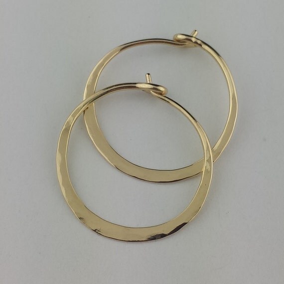 14k Solid Gold Hammered Hoop Earrings by ArisDesignsJewelry