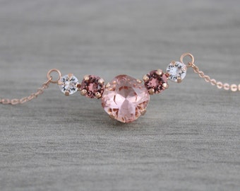 Rose gold necklace, Crystal Bridal necklace, Bridal jewelry, Bridesmaid necklace, Swarovski necklace, Blush crystal necklace Wedding jewelry