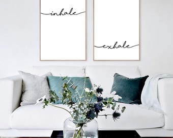 Inhale Exhale Print, Black and White Prints, Meditation Gifts, Yoga Poster, Yoga Gifts, Modern Wall Art, Inspirational Quote, Fitness print