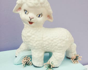 Vintage Ceramic Lamb Figurine Knick Knack, Baby Lamb Figurine. Kitschy Lamb Statue, Baby Nursery Decor, Baby Shower Decoration