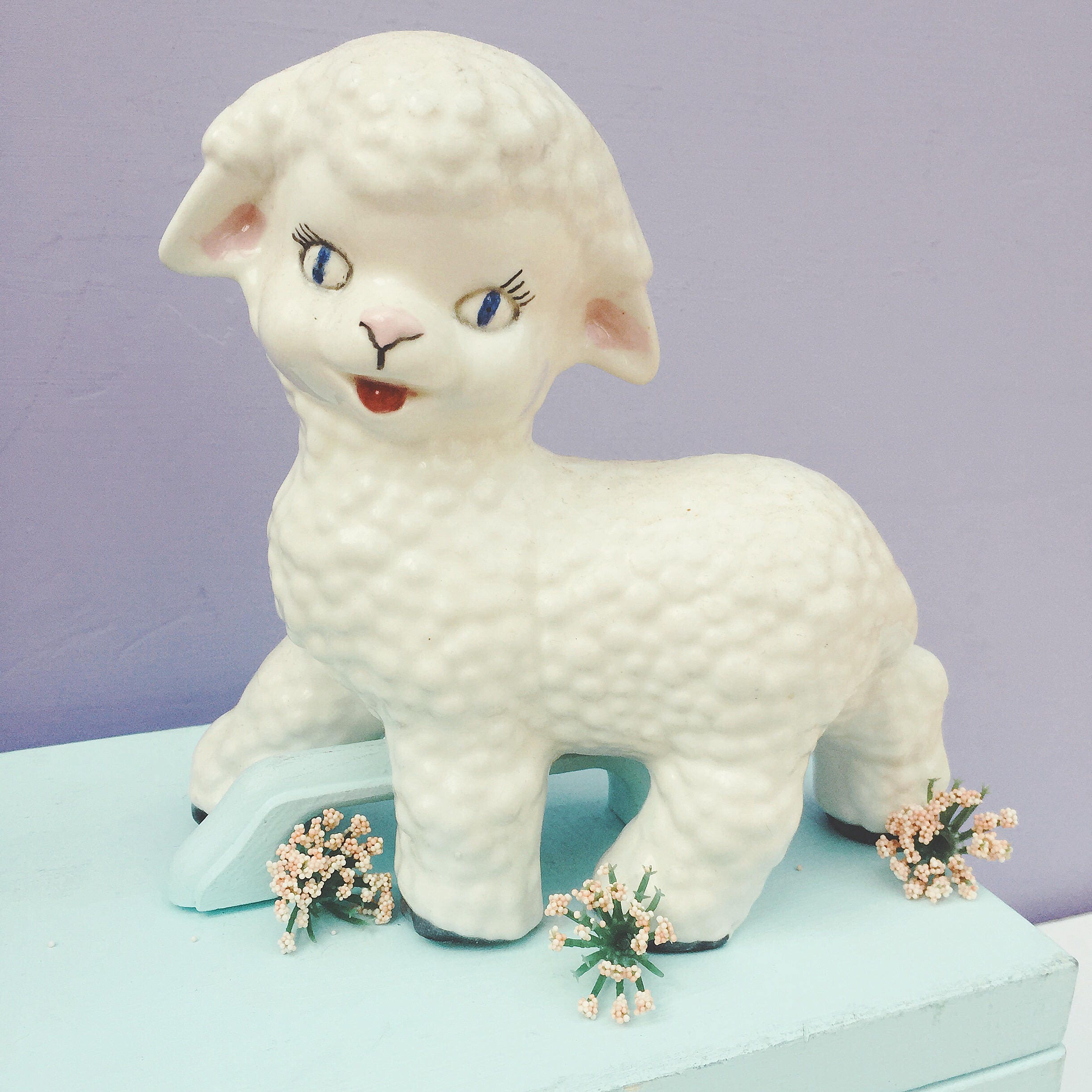 Vintage Ceramic Lamb Figurine Knick Knack, Baby Lamb Figurine. Kitschy