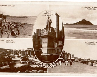 VINTAGE Real Photo Postcard, PENZANCE,CORNWALL,Multi views,Posted 1935