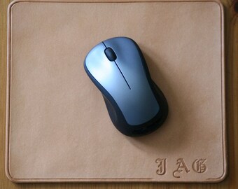 Leather Mouse Pad - Natural Leather - or Pick a color - Pick Font Style - Personalized Mouse Pad ~ Initials ~ Custom Handcrafted