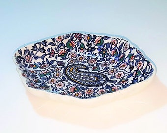 Gien Pottery France Cachemire Design- Vintage Gien France Renaissance Blue Floral Small Dish- Collectible GIEN POTTERY Small Dish Tray Deco