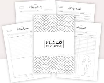FITNESS PLANNER | Instant Download | Monthly and annual follow-up, food diary, assessment, measurements tracker, sport records...