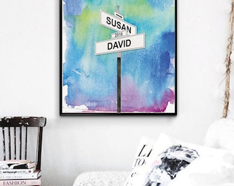 Custom Wedding Gifts Personalized Wedding Gifts for Couple, Love Intersection Art Print, Paper Anniversary, Mr and Mrs Gift, Valentines Gift