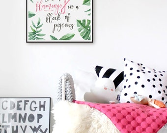 Pink Flamingo Print, Flamingo Gift Pink Nursery Wall Art Modern Tropical Wall Art, Baby Girl Nursery Decor Be A Flamingo Printable Art Print