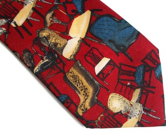 Vintage mens necktie, Mens necktie, Red necktie, Funny necktie, Chair necktie, Antonio Venice necktie, Classic necktie, Gift for him