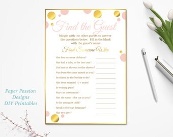 Find the Guest Game ~ Pink and Gold Baby Shower Game ~ Baby Shower Baby Girl Polka Dot ~ Printable Game PGld20