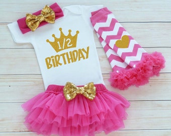 Baby Girl Half Birthday Outfit, Half Birthday Girl Bodysuit, Cake Smash Shirt, Half Way To 1 Outfit, Six Month Birthday, Half Birthday Shirt