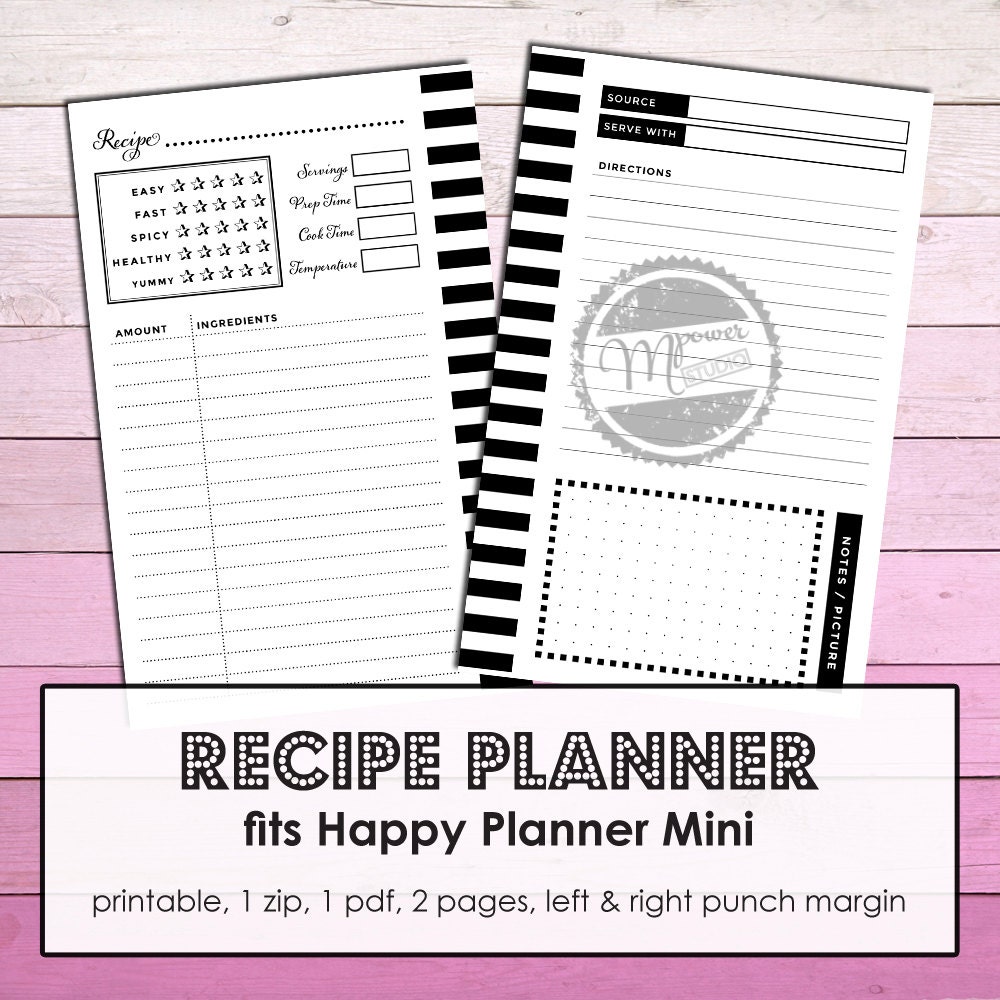 Printable Recipe Planner for Mini Happy Planner