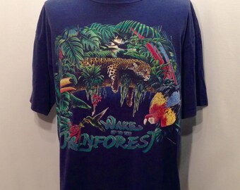 1994 RAINFOREST HABITAT Graphic Tee / Retro Wake Up To The Rainforest Colorful Toucan Cheetah Wildlife Shirt Mens Size XL