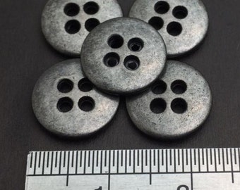 4 hole Metal Vintage Sew On Button, Antique Silver, 20 Pcs, 18L(Diameter 11mm, 0.43")