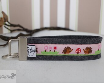 Key chain lanyard felt Hedgehog flowers