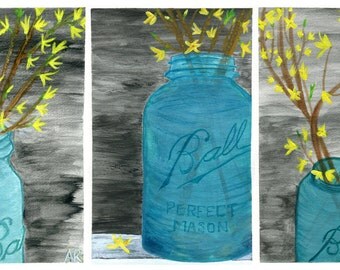 FORSYTHIA PHASES, Acrylic Painting Print by Amy