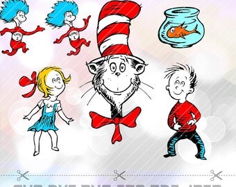 The Cat in the Hat SVG DXF Png Layered Cut File Cricut Design Silhouette Cameo Birthday Party Supply Decorations Clip Art Decal Scrapbooking