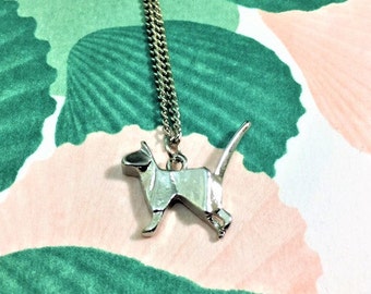 Silver cat origami pendant necklace