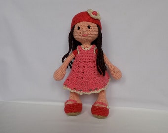 Doll in a Pink Dress Handmade Soft Toy Baby Shower Gift Hand Knitted Doll Crochet Knitted Stuffed Toy Stuffed Doll Knitted Soft Toy