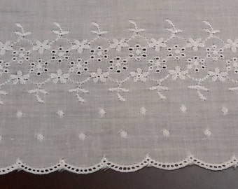 SALE Vintage White Eyelet fabric, Quilting sewing crafting fabric material
