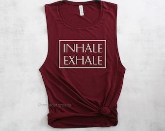Inhale exhale shirt, yoga shirt, yoga tank top, yoga gym tank, cute yoga tank top shirt, yoga muscle tank top