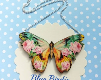 Butterfly necklace butterfly jewelry butterfly gifts for her pink rose butterfly bib necklace butterfly jewellery insect jewelry
