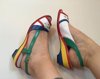 Vintage 1970s primary color sandal wedges by Penaljo