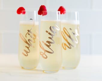 Rose Gold Bridesmaid Gift-Personalized Stemless Champagne Flutes-Bridesmaid Proposal-Bridesmaid Box-The Original Rose Gold Glass