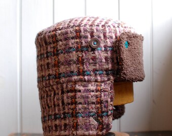 Furry Russian XL: Sherpa earflap hat in wool plaid, bomber hat, trooper hat, trapper, flaphat, winter hat with ear flaps, wool hat, upcycled