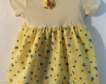 Handmade Yellow Onesie Dress Size 0-3 Months Yellow Skirt Butterflies Flowers Bees