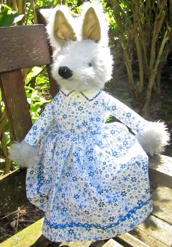 Grey Wolf Dressed Toy, Grey Wolf in Blue Dress. Wolf Dressed Toy, Traditional Animal Toy, Dressed Wolf Toy, Furry Wolf Dressed Toy, Toy Wolf