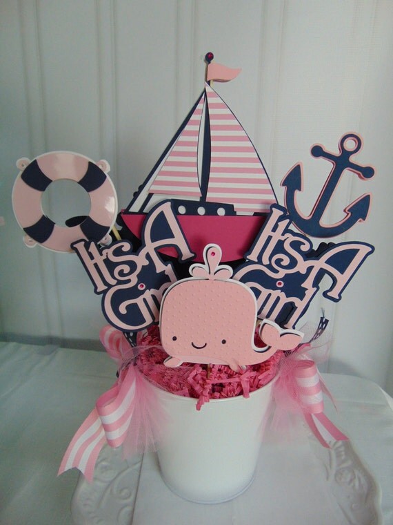 It's A Girl Pink and Navy Nautical CenterpieceBaby Shower by A Sweet