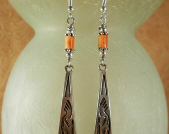 Rodeo Cowgirl Earrings - Southwest Style Kokopelli Drops with Spiny Oyster