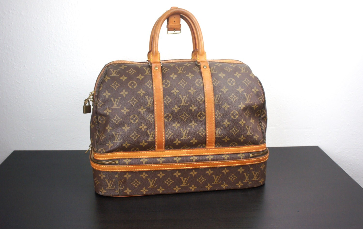 Vintage LOUIS VUITTON Sac Sport Travel Boston Hand Bag Monogram Leather  Used.