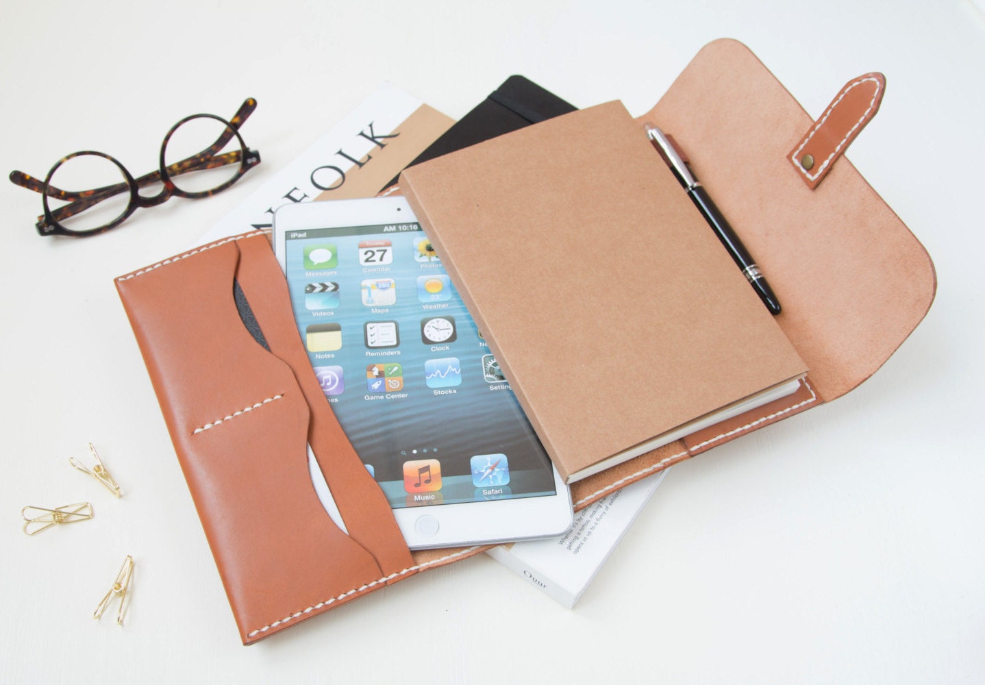 Personalized Leather portfolio Case Leather Folio Travel