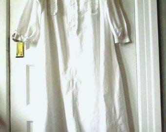 Vintage Victorian Style White Cotton Nightgown, L - XL