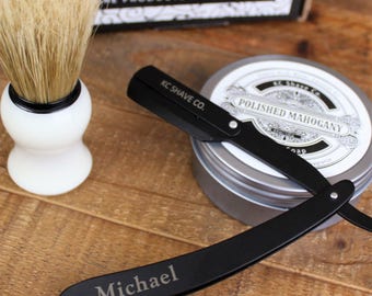 Black Matte Handle Straight Razor - Personalized Groomsmen Gift, Best Man, Dad