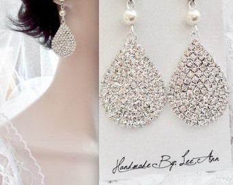 Crystal teardrop earrings, Wedding earrings, Brides earrings, Bridesmaids earrings, Pearl earrings, Crystal teardrop earrings,